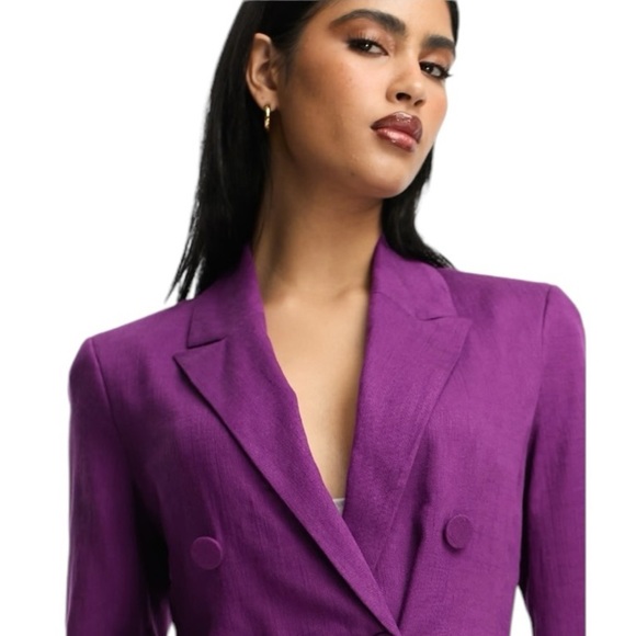 ASOS DESIGN - Double Breasted Linen Mix Suit Blazer in Purple Sz 10 - Picture 2 of 12